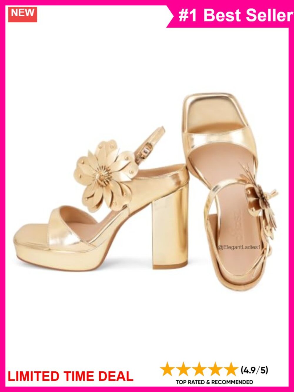 Floral Platform Strappy Block Heel Sandals Open Square Toe Ankle Strap